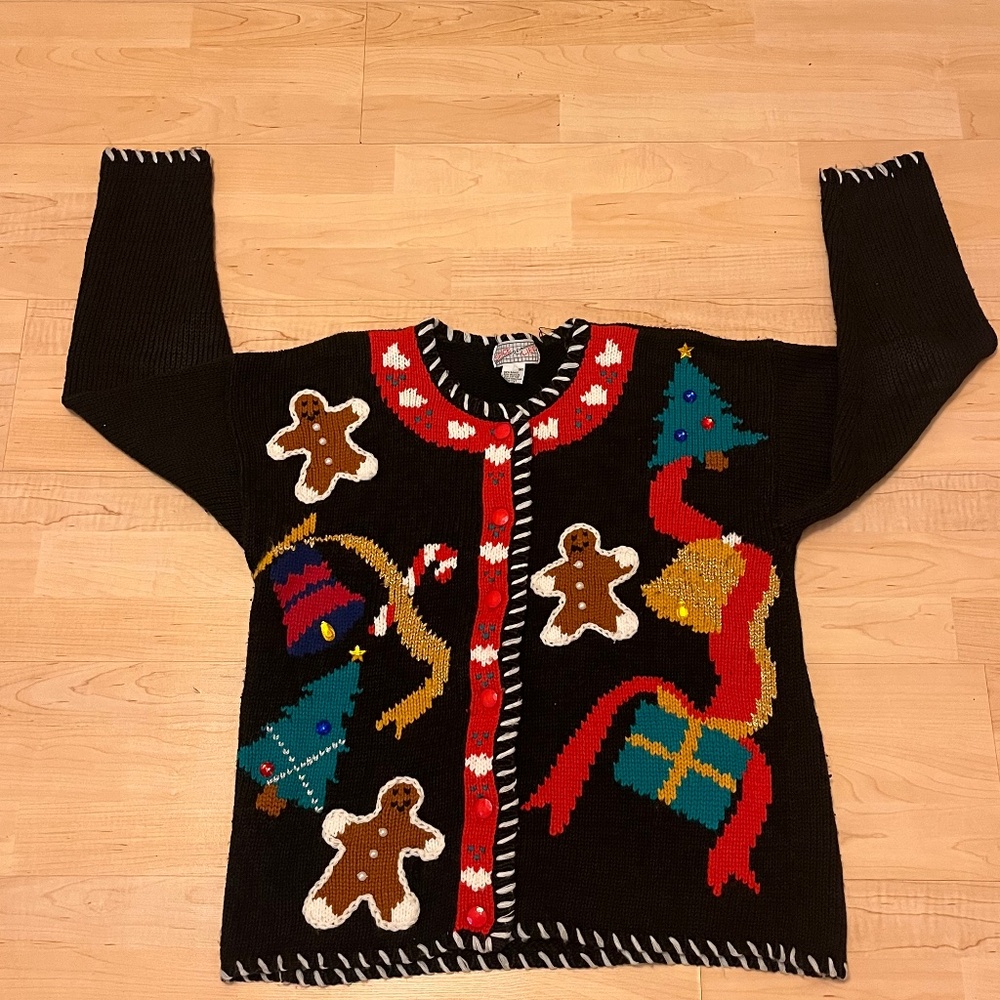 Vintage Spice of Life Women’s Christmas Sweater Button Up Medium